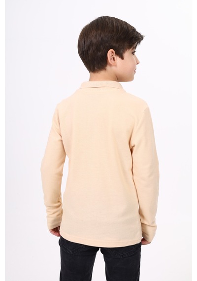 Toontoy Kids Toontoy Unisex Polo Yaka Düğmeli Uzun Kollu Tişört Bej