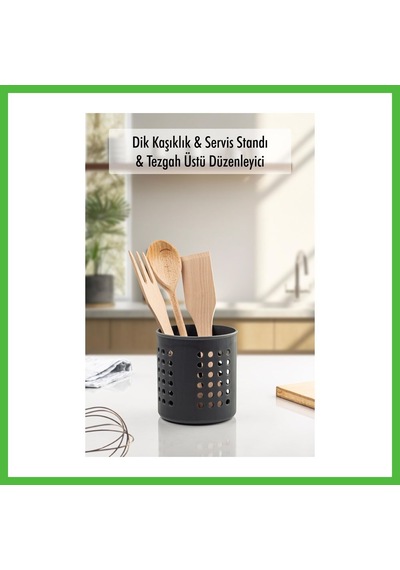 Vaveni Füme Silindir Dik Kaşıklık & Tezgah Üstü Düzenleyici & Servis Standı Arz