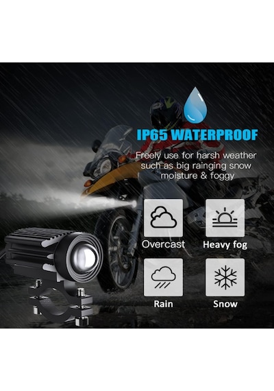 2 Adet Alüminyum Gövdeli Profesyonel Motosiklet / Atv Led Sis Farı - Kelepçeli
