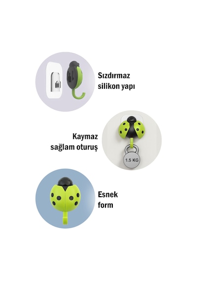 Uğur Böceği Tasarımlı Askılık Kanatları Açılan, Yapışkanlı Duvara Asılabilir Çanta, Havlu Ve Anahtarlık Askısı Diğer