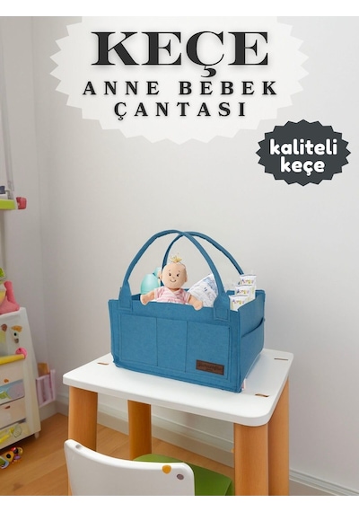Yunusoğlu Home Keçe Anne Bebek Bakım Çantası Yenidoğan İçin Organizer Düzenleyici Mavi Mavi