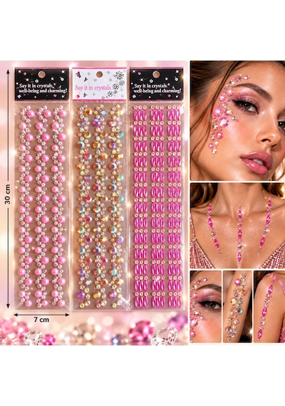 Şerit Renkli Yapışkanlı Yüz Taşı Face Gems Taşlı Yüz Ve Vücut Süsü
