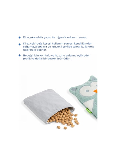 Babyjem Kiraz Çekirdekli Baykuş Kadife Rahatlatıcı Gaz Kemeri & Gaz Yastığı - Yeşil