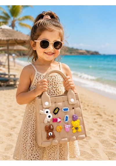 Papucumun Dünyası Çocuk Eva Malzeme Suya Dayanaklı Emojili Havuz Deniz Kumsal Günlük Çanta Krem