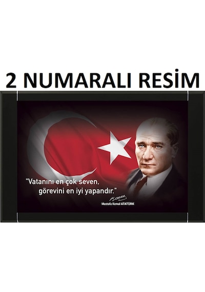90X140 Cm Deri Çerçeveli Atatürk Resimli Makam Panosu