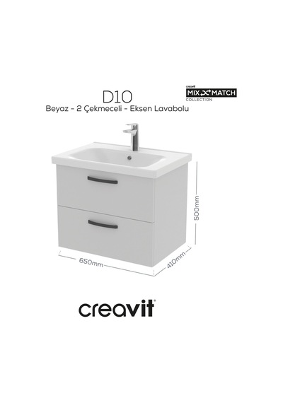 Creavit D20 65 Cm İki Çelmeceli Lavabo Dolabı Beyaz Melamin Kapak Demonte Beyaz Creavit D20 65 Cm İki Çelmeceli Lavabo Dolabı Beyaz Melamin Kapak Demonte Beyaz