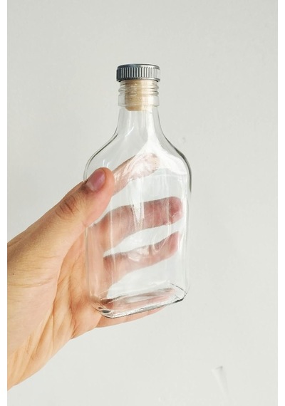 Lexroo 200 Ml Yassı Şeffaf Cold Brew Şişesi Kapaklı 200 Cc Soğuk Kahve Cam Şişe 6 Adet Gri