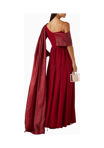 Ac By Aanchal Chanda Asymmetric Cape Gown Asimetrik Pelerinli Organze Kadın Elbise Kırmızı