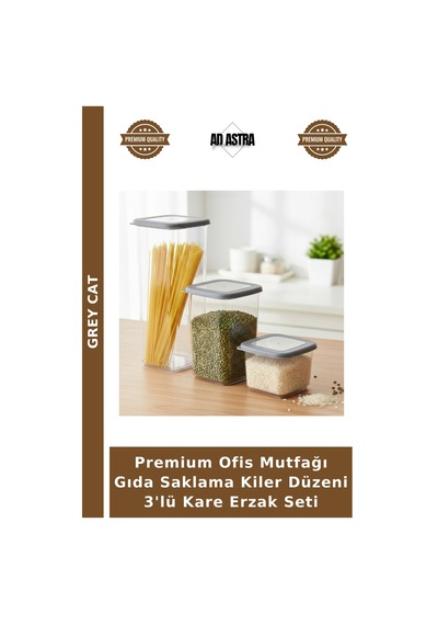 Premium Ofis Mutfağı Gıda Saklama Kiler Düzeni 3'lü Kare Erzak Seti Çok Renkli