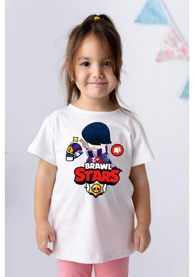 Unisex Bisiklet Yaka Kısa Kol Baskılı Çocuk T-shirt - Beyaz Çok Renkli