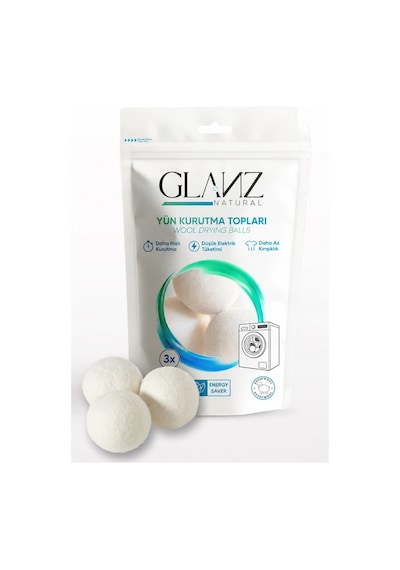 Glanz 3 Adet Yün Keçe Çamaşır Kurutma Topu 7 - 8 Cm - Doğal Ürün Açık Bej