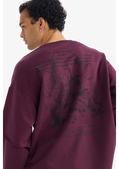 Defacto Boxy Fit Bisiklet Yaka Sırt Baskılı Sweatshirt G4352ax25wnbr171 Bordo-br171