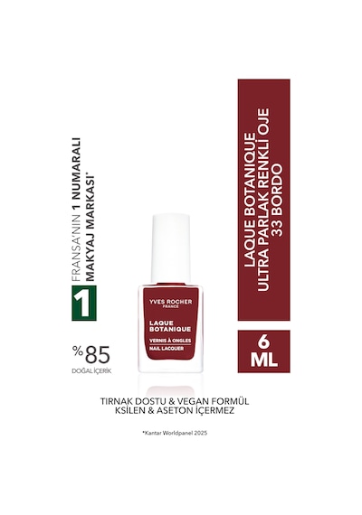 Yves Rocher Laque Botanique Ultra Parlak Renkli Vegan Oje - 33 Bordo Tırnak Dostu & Vegan
