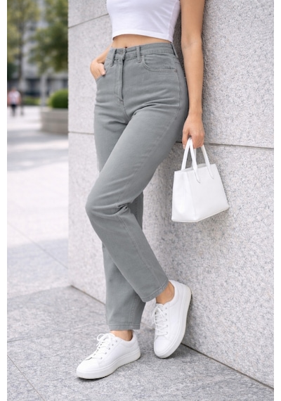 Cedy Denim Kadın Yüksek Bel Soho Boyfriend Jean C599 Taş Rengi