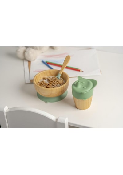 Citron Vakum Tabanlı Organik Bambu Kase Seti - Green 1073599