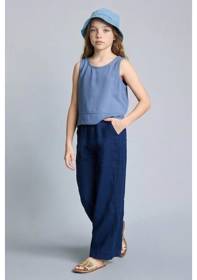 Defacto Wıde Leg Geniş Paça Keten Pantolon Kız Çocuk H1916a826smnv42 Lacivert-nv42