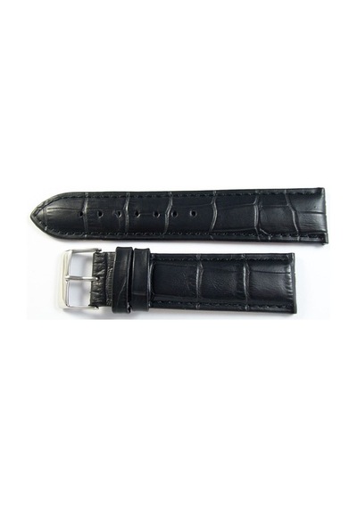 Cobra Deri Saat Kordonu 22Mm Xl Uzun Siyah Saat Kayışı Kroko