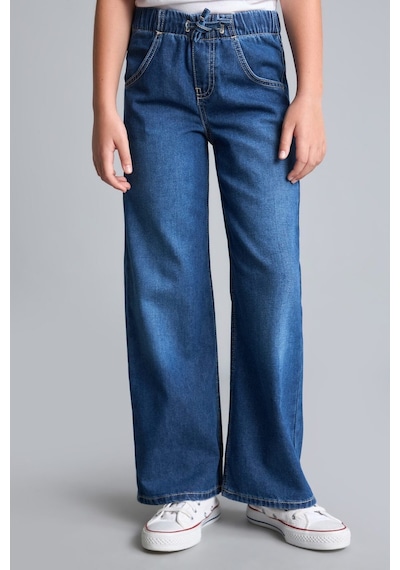 Defacto Beli Lastikli Wide Leg Kız Çocuk Jean Pantolon H6242a826aunm28 Mavi-nm28