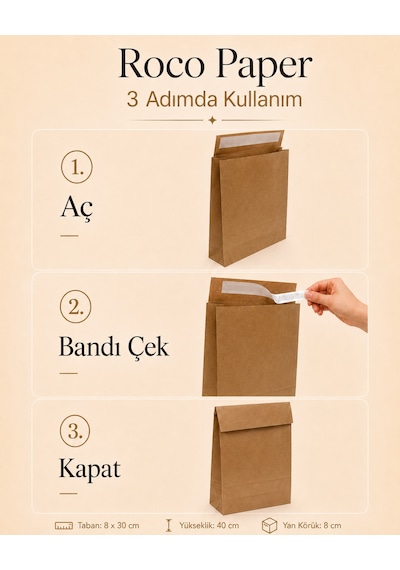 Yapışkan Bantlı Kraft Kese Kağıdı, Kraft Renk, 30x40x10 Cm - 24'lü Paket, Hediye Ve Kargo Zarfı