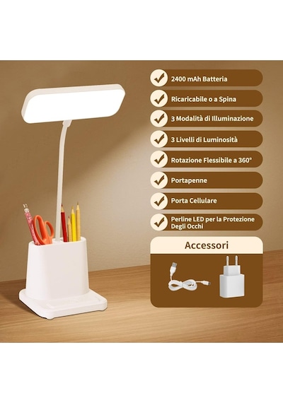 20 Led Çalışma Okuma Işığı 3 Kademeli Şarjlı Masa Lambası Ayarlan