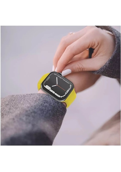 Wozlo Apple Uyumlu  Watch 1, 2, 3, 4, 5, 6, 7, 8, Se Silikon Kordon Kayış - M-l Beden 42/44/45mm - Sarı