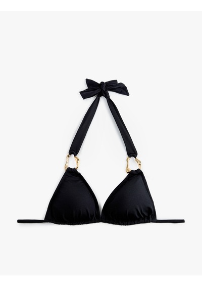 Koton Boyundan Bağlamalı Halter Yaka Aksesuarlı Üçgen Bikini Üstü Siyah 6sak10104mm