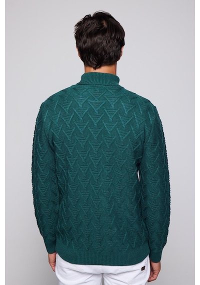 Tudors Erkek Slim Fit Dar Kesim Tam Balıkçı Yaka Desenli Yeşil Kazak-29490-yeşil Yeşil