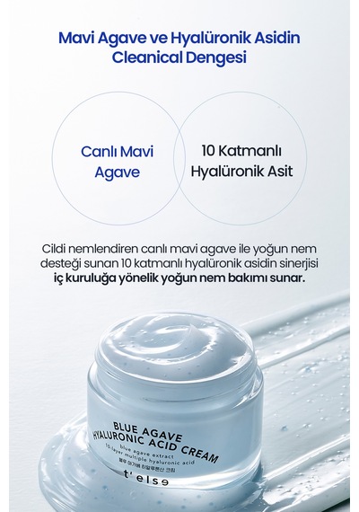 Hyalüronik Asit İçerikli Yoğun Nemlendirici Jel Krem T Else Blue Agave Hyaluronic Acid Cream