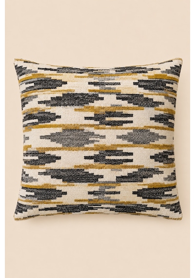 Fuly Consept Geometrik Desenli Dokulu Kırlent Kılıfı 43x43 Cm Hardal Gri Sarı