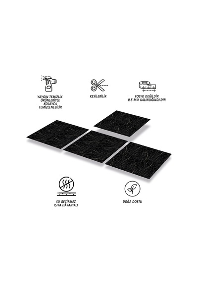 Tink Kendinden Yapışkanlı Siyah Mermer Desenli Pvc Karo 30x30 Cm