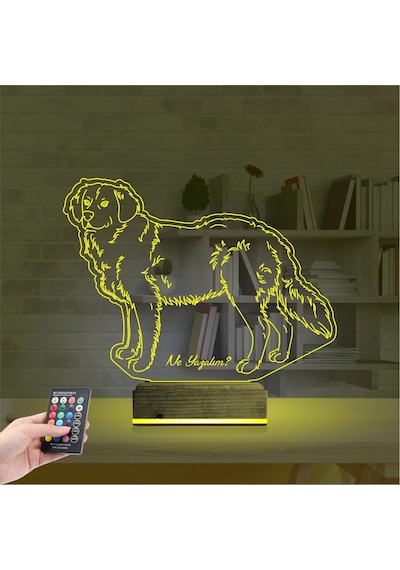 Luvivia Köpek Golden Kişiye Özel 3d Lamba - Masa Gece Lambası Şeffaf
