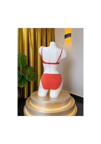 Maser Simli Mercan Metal Aksesuarlı Bikini Takımı Turuncu