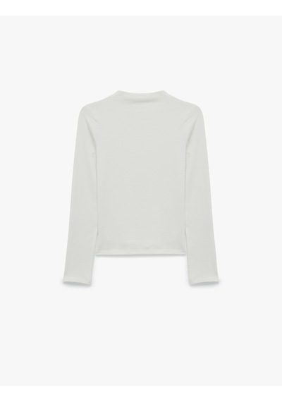 Koton Modal Karışımlı Slim Fit Dik Yaka Uzun Kollu Tişört Ekru 7wal10144ık