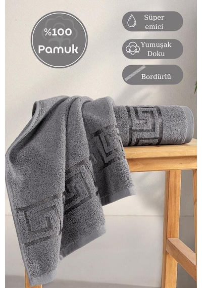 Pamuk Tekli Jakarlı Yumuşak Havlu Grek - 50 X 90 Gri