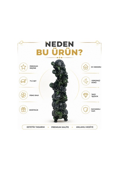 Lüks 7 Li Kaplumbağa Biblo 32 Cm Dekoratif Heykel Şans Feng Shui Ev Ofis Vitrin Hediyesi