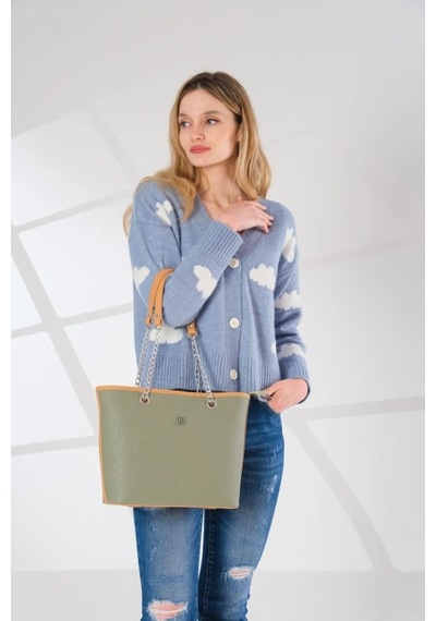 Just Polo Zincir Detaylı Kadın Omuz Çantası 234035mh Yeşil - Taba