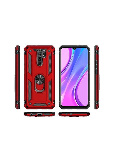 Xiaomi Redmi 9 Kılıf Zore Vega Yüzüklü Standlı Zırh Kılıf