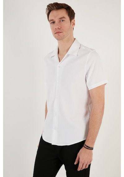 Buratti Apaş Yaka Kısa Kollu Regular Fit Erkek Gömlek Cf24S117842 Beyaz