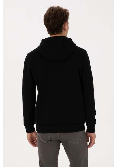 U.S. Polo Assn. Erkek Regular Fit Kapüşonlu Şardonlu Siyah Basic Sweatshirt 50315582-VR046