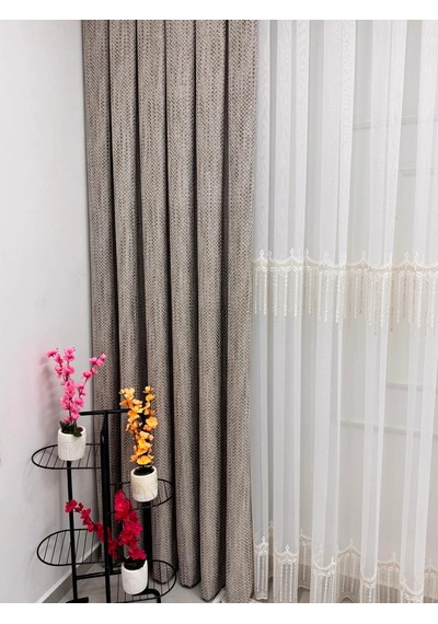 Nivemeshome 2571 V -117 Reina Gold 1/2,5 Pileli Bambu Tül Perde 100x260