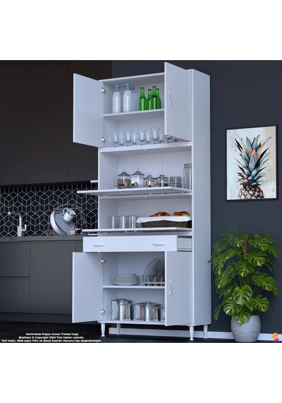 Modilayn Ece Kapaklı Çekmeceli Çok Amaçlı Kiler Dolabı - Mutfak Ve Kahve Köşesi 95 Cm Beyaz Modilayn Ece Kapaklı Çekmeceli Çok Amaçlı Kiler Dolabı - Mutfak Ve Kahve Köşesi 95 Cm Beyaz
