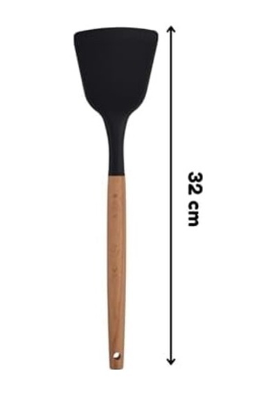 Ahşap Saplı Silikon Mutfak Servis Ve Hazırlama Açılı Spatula, Siyah, 1 Adet 0