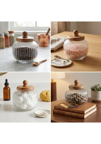 Akasya Ahşap Kapaklı Borosilikat Cam Kavanoz - Vakumlu Contalı Hava Sızdırmaz Erzak Saklama Kabı 950 Ml, 1200 Ml, 1500 Ml Boy Seçenekli 1500ml Çok Renkli