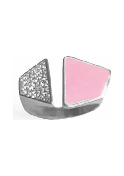 Yarısı Pembe Mine Yarısı Taşlı Gümüş Yüzük Altın