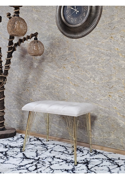 Zafir Metal Gold Tel Ayaklı 60 Cm Puf Bench - Puf - Bench - Oturak - Mutfak Oturağı - Antre Oturağı Krem
