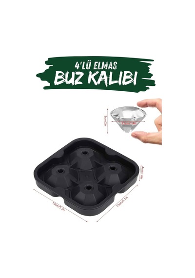 4'lü Elmas Silikon Buz Kalıbı Kırılmaz Esnek Plastik Diğer