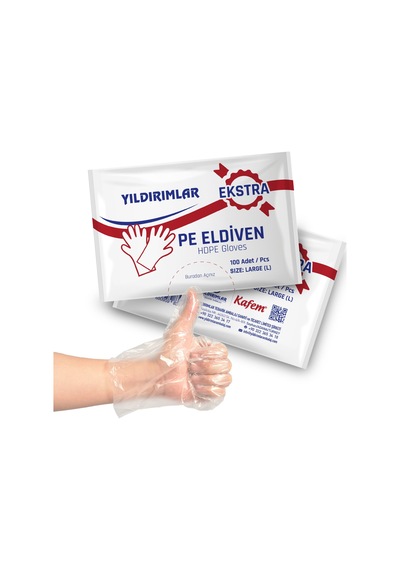 Yıldırımlar Pe Extra Tek Kullanımlık Şeffaf Eldiven 100 Lü X 100 Paket