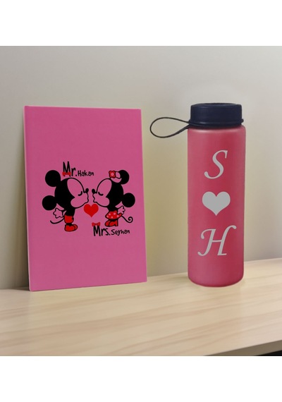 Bk Gift Sevgiliye Özel İsimli Pembe Defter Ve Fuşya Cam Matara Hediye Seti-5, Sevgiliye Hediye, Sevgililer Günü, Yeni İş Hediyesi
