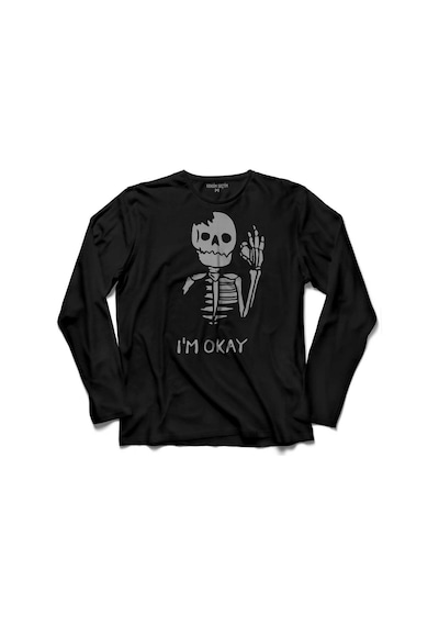 Skull İskelet Kuru Kafa I Am Okey Ben İyim Uzun Kollu Tişört (512931716)