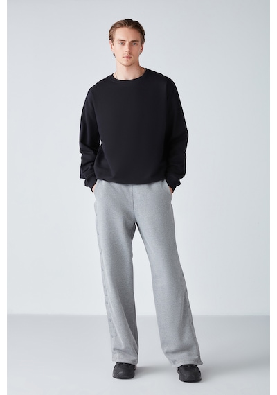 Grimelange Stephan  Erkek Yumuşacık Kışlık Kumaşlı 3 Iplik Organik Pamuk Örme Oversize Siyah Sweatshirt